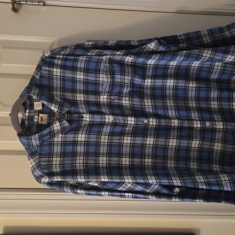 LEVI'S SIGNATURE WOMEN'S PLUS BLUE & BLACK PLAID FRONT BUTTON FLANNEL SHIRT 3X